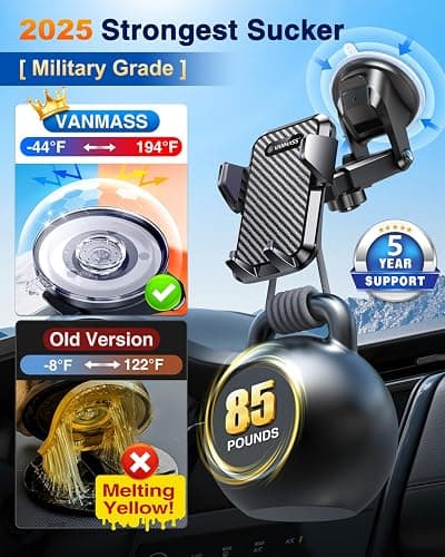 VANMASS【85+LBS Strongest Suction & Military-Grade Ultimate Car Phone Mount【Patent & Safety Certs】 Cell Phone Holder Truck for Dashboard Windshield Vent for iPhone 17 Pro Max 16 15 for Samsung thumbnail 4