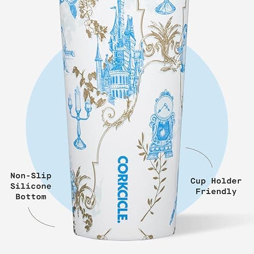 Corkcicle Disney Princess Cold Cup - Keeps Drinks Cold for 12 Hours - Triple-Insulated Stainless Steel - Straw & Screw-On Lid - Summer Drinkware Gift - Keeps Drinks Ice Cold - 24 oz - Belle thumbnail 5