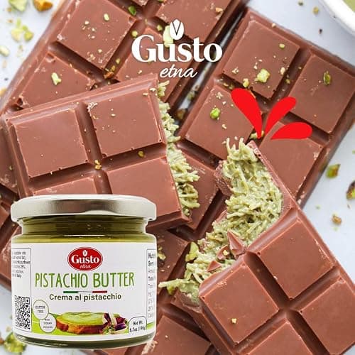 GUSTO ETNA Sicilian Pistachio Cream – 35% Pistachios, Sweet Spreadable Butter, 6.7 oz (190g) Rich & Nutty Pistachios Cream for Knafeh Dubai Pistachio Chocolate Bars, Product of Sicily, Italy thumbnail 5