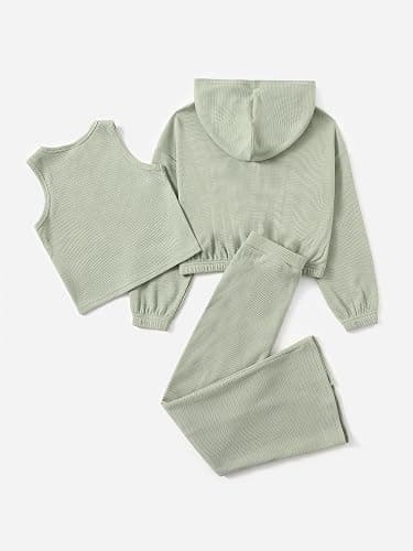 Floerns Girls Long Sleeve Hoodie Tank Split Flare Pants Set Three Piece Outfit thumbnail 2