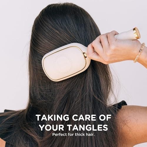 TELETIES - Detangler Hair Brush for Thick Hair - Detangling Paddle Brush - No Pulling/Breakage - Gentle Glide Anti Static Bristles - Built-In Mirror & Storage - Removable Cleaner - Tan thumbnail 5