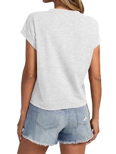 EasyGala Womens Cotton Crop Tops Loose Fit Crewneck Short Sleeve Summer Tee | 95% Cotton, Cap Sleeve, Cute, Basic, Casual, Going Out, Trendy Outfits, Fashion Clothes, Daily Wear, Work, Vacation thumbnail 6