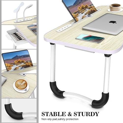 Zapuno Laptop Lap Desk, Foldable Laptop Table Tray with 4 USB Ports Storage Drawer and Cup Holder, Lap Bed Desk Notebook Stand Laptray Portable Standing Table for Bed Couch Floor thumbnail 4