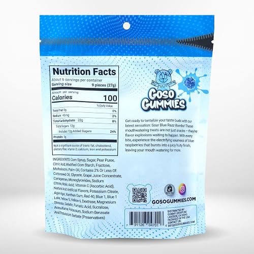 Goso Gummies Sour Blue Razz Bombs – 6oz Bag – Sour Blue Raspberry Filled Candy thumbnail 2