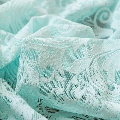 ALIGOGO Mint Green Curtains for Bedroom - Lace Sheer Seafoam Aqua Curtains 63 Inches Length for Baby Girl Bedroom, Rod Pocket Ocean Coastal Beach Summer Decor 52 W x 63 L, 1 Pair, Aqua thumbnail 9