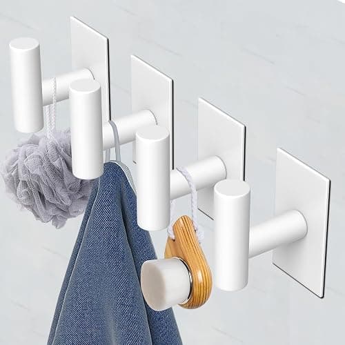 VAEHOLD Wall Towel Hooks, Heavy Duty Sticky Holder Waterproof Towel Hooks for Hanging Coat, Clothes, Closet Hook Wall Mount for Kitchen (White, 4 Pack) thumbnail 6