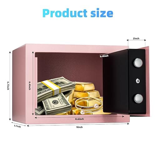Digital Electronic Money Safe, Steel Security Lock Box with Keypad, Office Hotel Business Jewelry Gun Cash Safe, 0.23 Cubic Feet, 9.06" W x 6.69" D x 6.69" H（pink） thumbnail 2