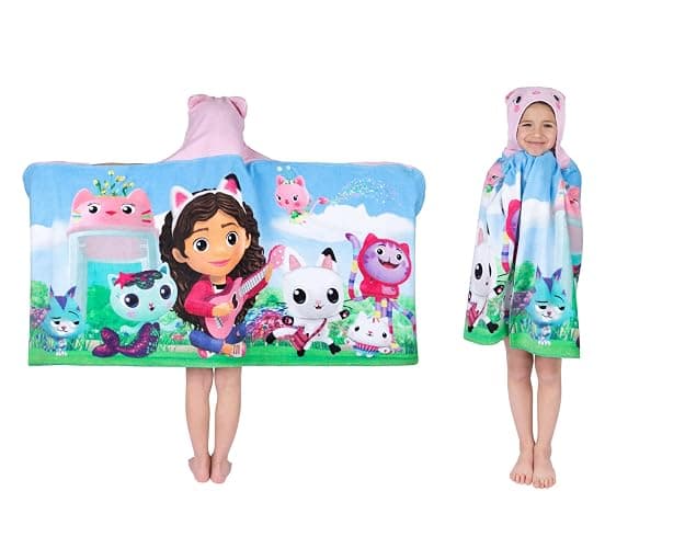 DreamWorks Gabby's Dollhouse Bath/Pool/Beach Soft Cotton Terry Hooded Towel Wrap, 24 in x 50 in, By Franco Kids - Image 1