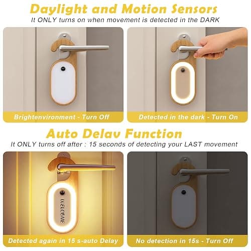 Leapair Wooden Message Memo Motion Sensor Door Key Night Light, Doorknob Board LED Door Lock Lamp, Rechargeable Doorhandle Warm Light Hook Design for Bedroom, Bathroom thumbnail 5