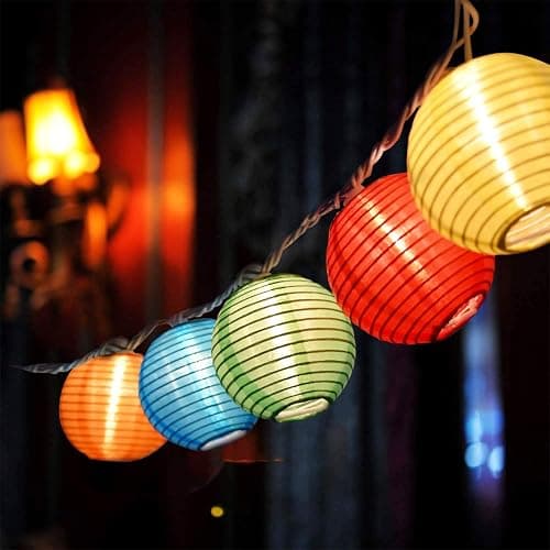 SUNSGNE Lantern String Lights, 8.5FT Indoor Lantern Christmas Lights with 10 LED Colorful Lanterns for Home Patio Party Wedding Bistro Indoor Bedroom Decoration - Image 1