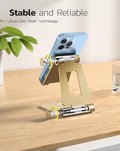 Nulaxy Dual Folding Cell Phone Stand, Fully Adjustable Foldable Desktop Phone Holder Cradle Dock Compatible with iPhone 17 16 15 14 13 12 11 Pro Xs Xs Max Xr X 8, Nintendo Switch, All Phones - Gold thumbnail 4