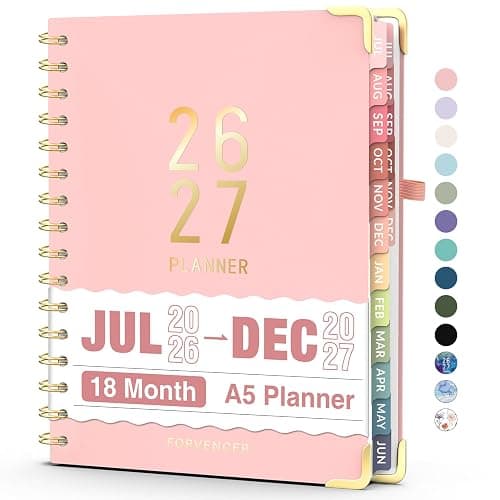 Jul 2026 - Dec 2027 Planner, Forvencer 18 Month Academic Planner 2026-2027, 6.3" x 8.4", Calendar Planner Weekly and Monthly, Daily Agenda Book, College School Supplies for Student Teacher, A5, Pink - Image 1