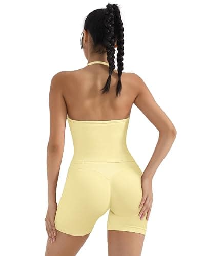 SUUKSESS Women 2 Piece Seamless workout Sets Halter Backless Impact Longline Strappy Tank Top Sport Gym Yoga Bike Shorts thumbnail 4