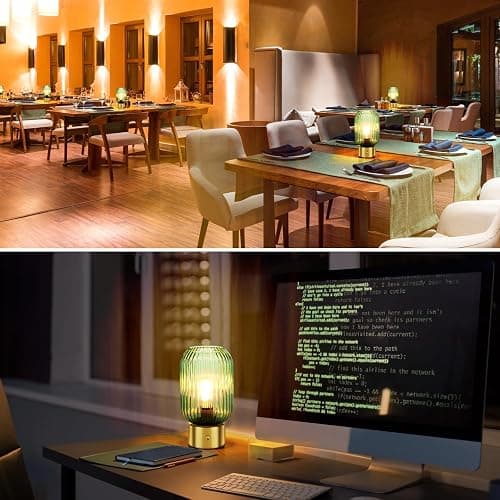 LEDIKON Cordless Table Lamp,Rechargeable & Touch Control,Vintage Mid Century Modern Style,3-Way Dimmable Battery Operated Gold Table Lamp for Dinner Table,Living Room,Bedroom,Restaurant,Bars thumbnail 6