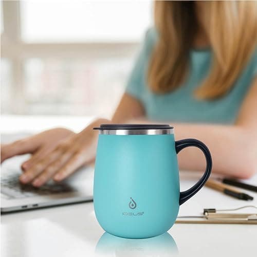 Ideus 16 oz (470 ml) Insulated Coffee Mug with Handle and Lid, Double Wall Stainless Steel Vacuum Thermal Coffee Mug, Travel Coffee Cup Thermal Cup for Home and Office (Sky Blue) thumbnail 2