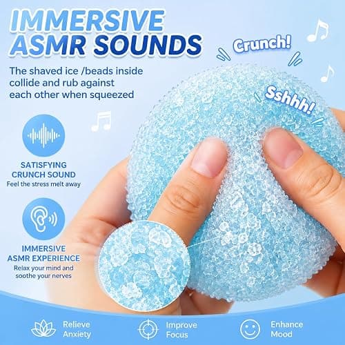 Crunchy Squishy ASMR Stress Ball, Ice Skin Squishy Toys, Hand Strengthening Devices with Different Resistance Levels for Finger Forearm Wrist Exercise Stress Relief (Blue) thumbnail 3
