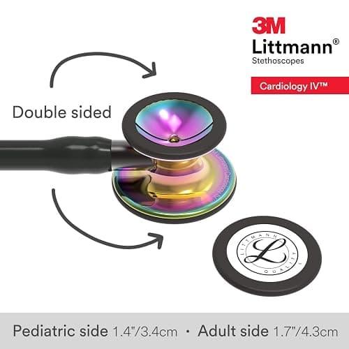 3M Littmann Cardiology IV Diagnostic Stethoscope, 6240, More Than 2X as Loud, Weighs Less, Stainless Steel High Polish Rainbow-Finish Chestpiece, 27" Black Tube, Smoke Stem, and Headset thumbnail 3