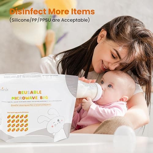 Bimirth Microwave Steriliser Bags, Pack of 16 Reusable, Only 3 Minutes, Cleaning Baby Bottles, Pacifier, Teethers & Training Cup, Breast Pump Parts or Accessories, 20 Uses Per Bag, Chemical Free thumbnail 2