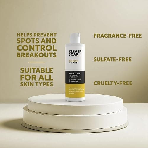 Clever Soap 3% Sulphur Face Wash - Exfoliating Blemish Control Cleanser - Antibacterial, Sensitive Sulfur Soap - Fragrance Free Moisturising Formula For Oily Skin - Men & Women thumbnail 3