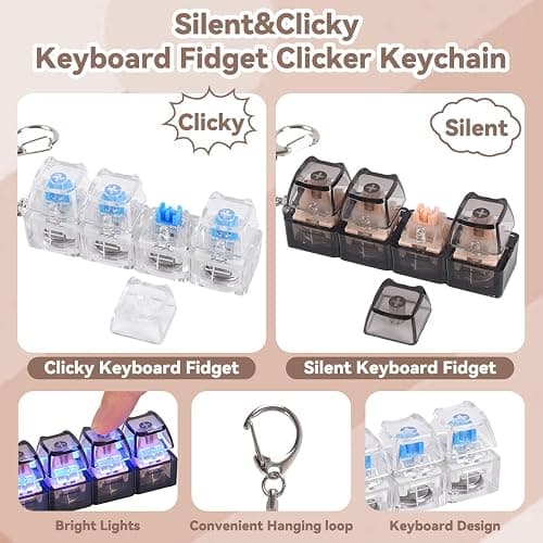 2 Pcs Keyboard Fidget Toy, Loud & Silent Fidget Keychain with LED Lights, Stress Relief Clicker Fidget Keyboard, Boost Focus and Calm Anxiety for Library Office Home (Cat) thumbnail 4