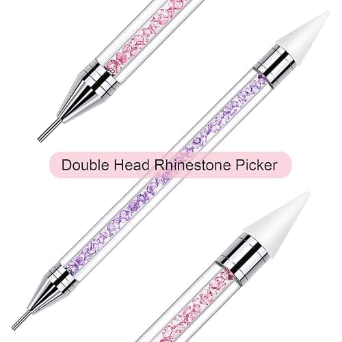 2 Pieces Rhinestone Picker Dotting Pen, Dual-ended Rhinestone Gems Crystals Studs Picker Wax Pencil Pen Crystal Beads Handle Manicure Nail Art DIY Decoration Tool (Pink Purple) thumbnail 7