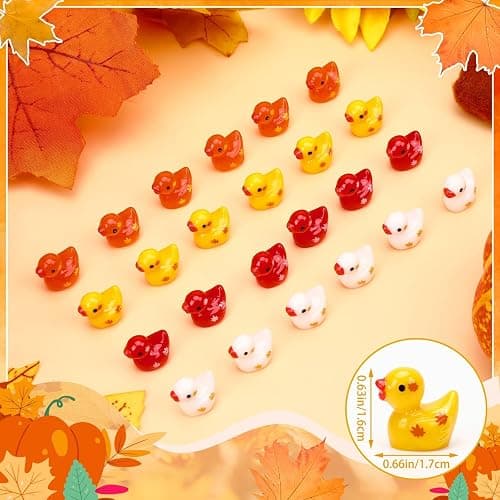 DTOFOOT 100Pcs Mini Fall Resin Ducks Thanksgiving Tiny Autumn Figurines | Fall Dollhouse Decor, Thanksgiving Table Settings, 100 Pcs Mini Maple Leave Tiny Ornaments thumbnail 2