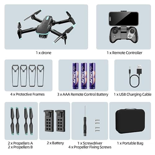 Drone with Camera 1080P HD, FPV Foldable Mini Drone for Beginners Kids Boys Girls, with 2 recharging Batteries, Carrying Case, One Key Start, Stable Hover, Trajectory Flight, Toys Gifts (Black) thumbnail 8
