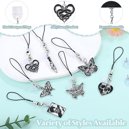 WEWAYSMILE 8 Pcs Type C Dust Plug Charm Cute Cell Phone Charms Mobile Dustproof Plugs with Charms for Most Type C USB C Cell Phone(Gothic Style) thumbnail 3
