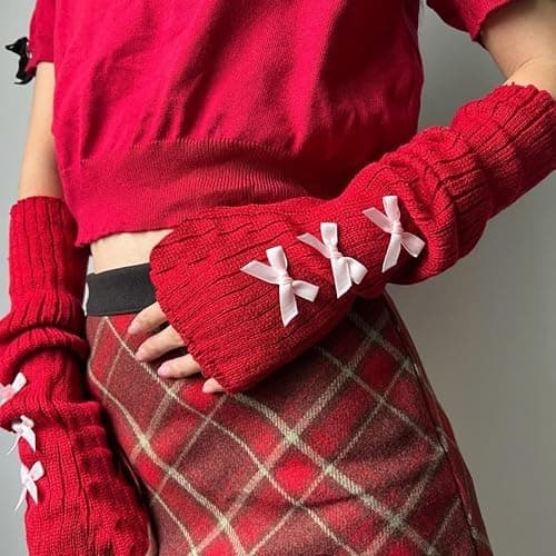 SimplCharm Women's Cute Y2K Arm Warmers Kawaii Knitted Arm Sleeve Gothic Punk Style Fingerless Sleeve for Women thumbnail 7