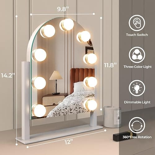 ZL ZELing Makeup Mirror with Lights, Vanity Mirror with Lights, Lighted Makeup Mirror, 3 Color Modes, Dimmable Light,360° Rotation thumbnail 2