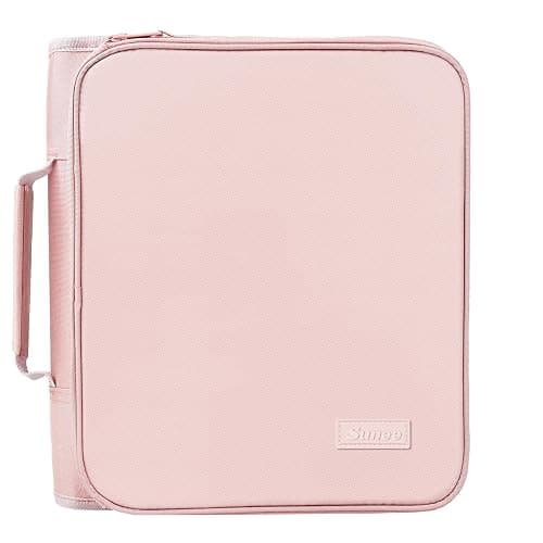 SUNEE Zippered Binder Bag with Handle, 2-Inch 3-Ring O-Ring, 500-Sheet Capacity, Includes Zip Pocket, 5-Tab Expanding File Folder, Multi-Pocket Organizer Binder for Middle School, Pink Lotus - Image 1