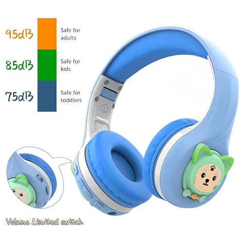 Riwbox CB-7S Kids Wireless Headphones,Gifts Suitable for Kids,74/85/95dB,LED Glow Lights,50H Playtime,Bluetooth V5.3,Built-in Mic, TF Card Slot,for Travel/School/Phone/Laptop(Blue&Grey) thumbnail 3