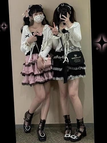 Pokn Y2K Lolita Fashion Cake Skirt - Short Mini Skirt with Bow thumbnail 3
