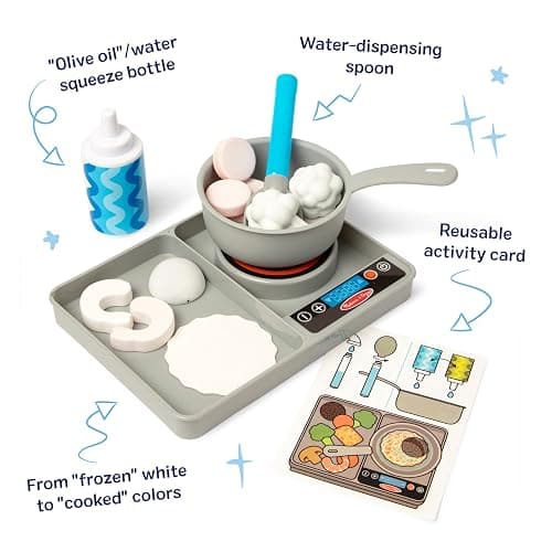 Melissa & Doug Simmer & Stir Stovetop Play Set with Water Wow!® Color Changing Play Food Preschool Toy Ages 3+ thumbnail 4