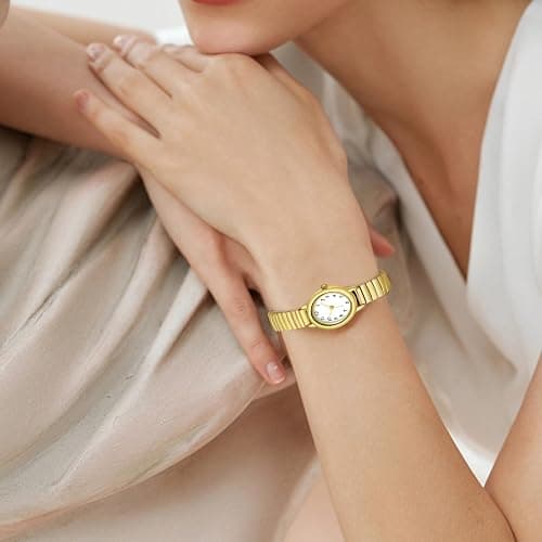 TWOPTION Gold Watches for Women, Waterproof Women's Easy Reader Watch Analog Women Watch with Alloy Steel Expansion Band thumbnail 5