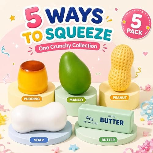 5 Pack Crunchy Squishy Asmr Squishies Feel, Crunchy Squeeze Stress Ball | Butter Peanut Pudding Mango Soap Crunchy Squishy Realistic Non Rebound Moldable Party Favor Gifts for Adults thumbnail 2