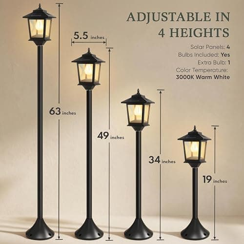 PASAMIC Outdoor Solar Post Lights, 2-Pack 63" Dusk to Dawn Solar Lamp Posts, Waterproof Floor Lamps, Warm White Pole Lights for Patio with Replaceable Bulb thumbnail 7