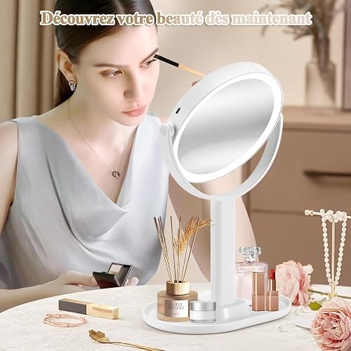 MOMOKUBA Miroir Grossissant Lumineux X 20, Miroir Grossissant sur Pied 8", miroirs Maquillage Lumineux sur Pied Double Face 3 Couleurs 64 LED, Rechargeable Rotation 360° thumbnail 2