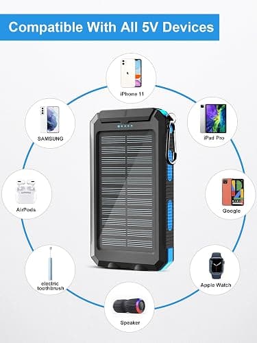 Solar Charger, 38800mAh Solar Power Bank, Waterproof External Backup Battery Power Pack with USB C Input/Output/LED Flashlights Compatible with iPhone, Samsung, iPad, Suitable for Outdoor, Camping thumbnail 6