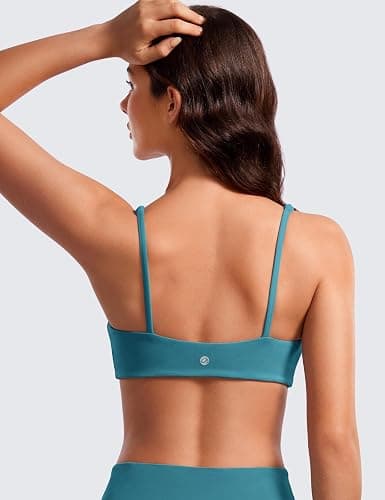 CRZ YOGA Butterluxe Spaghetti Strap Sports Bras for Women - Square Neck Yoga Wireless Low Coverage Padded Cami Crop Top - Medium - Borealis Green thumbnail 2