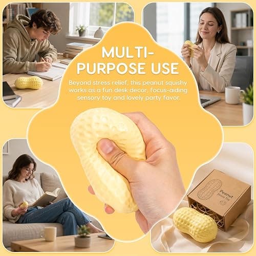 MEQUEQ Peanut Squeeze Squishies, Slow Rising Anti-Anxiety Fidget Toy | Soft Squeezable Peanut for Relief Hand Relax, Work & Home Use (PU) thumbnail 7