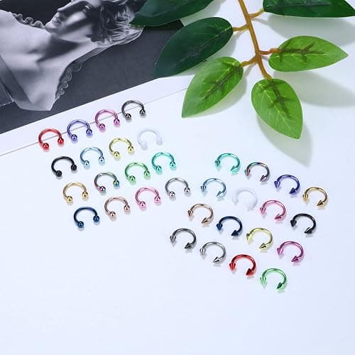 JOERICA 32PCS 16G Horseshoe Septum Rings Stainless Steel Nose Circular Barbells Rings Cartilage Tragus Helix Eyebrow Colorful Daith Earring Piercings Body Jewelry Ball/Arrow 8mm 10mm thumbnail 2