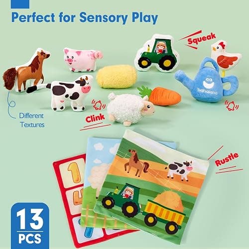 hahaland Baby Seek and Find Sensory Farm Animals Plush - 13 PCS Whats Inside Box with Rattle Crinkle Squeaker 9 Month Old Baby Toys 6-12 Months Montessori Toys for 6 Month Old Gifts Stocking Stuffers thumbnail 5