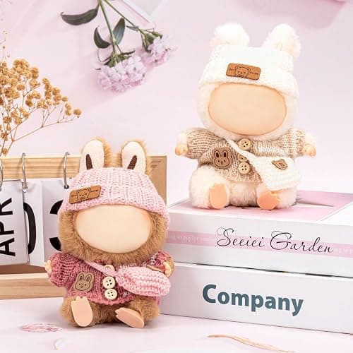 Doll Clothes for 17cm Plush Dolls, 2 Sets of Lu-bubu Doll Knitted Outfit Dress Up Clothing Set Doll Accessories, Not Include Dolls (White and Pink) thumbnail 2