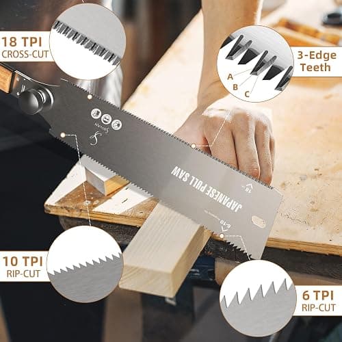 ss shovan Sega giapponese staccabile a mano sega a mano Ryoba da 23 cm sega per legno a doppio bordo progressiva 6-10/18 TPI sega a filo per lavorazione del legno, falegnami thumbnail 4