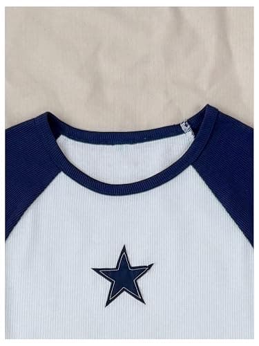 RoseSeek Girl's Star Patchwork Color Block Crop Tops Short Sleeve Crew Neck Ribbed T Shirts thumbnail 5