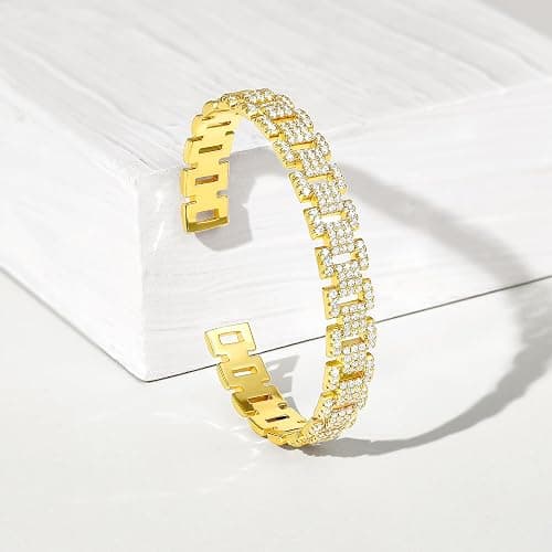 KELORIS PATH Gold Cuff Bracelets for Women, 14k Gold Plated Open Twisted Adjustable CZ Cuff Bangles Dainty Jewelry Gifts thumbnail 7