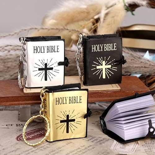 FREESOOTH Mini Bible Keychain, Tiny Miniature Real Bibles Key Chains for Handbag Pendant Charms Gift with Magnifying Glass thumbnail 2