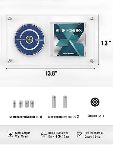 WEIMINLI Acrylic CD Frame Display Case for Disc and Insert, Clear | Acrylic CD display frame holds one disc and insert; signed CD display for wall or tabletop use, clear finish. thumbnail 3