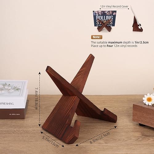 PUERSI Now Playing Vinyl Record Stand, Wooden Display Vinyl Holder Stand | Retro Now Spinning Record Accessories - Rustic Brown thumbnail 3